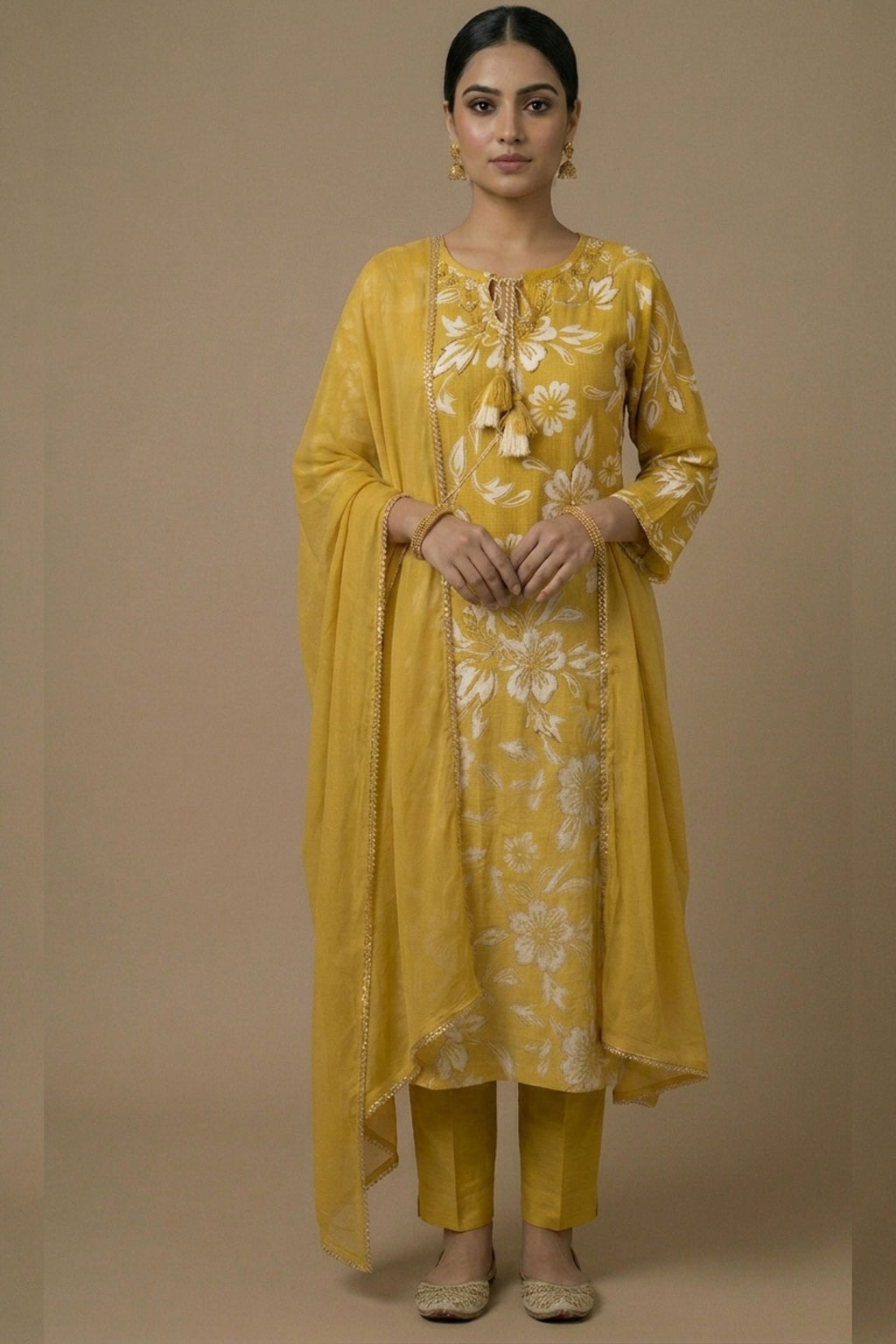 100% Pura Cotton Straight Floral Kurti Set
