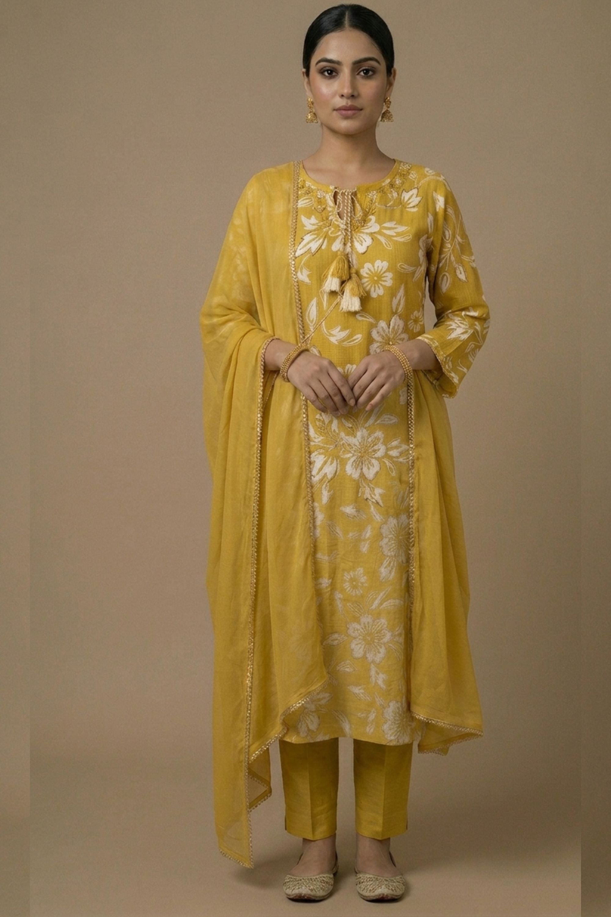 100% Pura Cotton Straight Floral Kurti Set