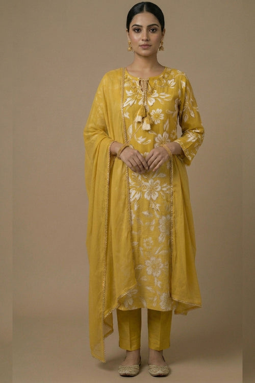 100% Pura Cotton Straight Floral Kurti Set