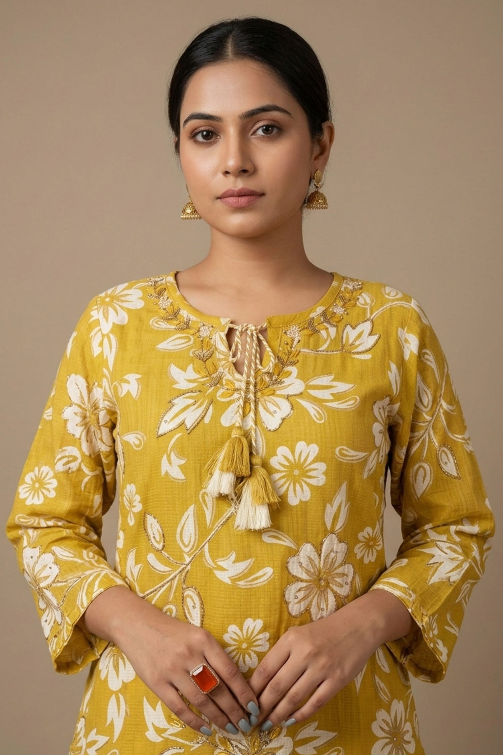 100% Pura Cotton Straight Floral Kurti Set