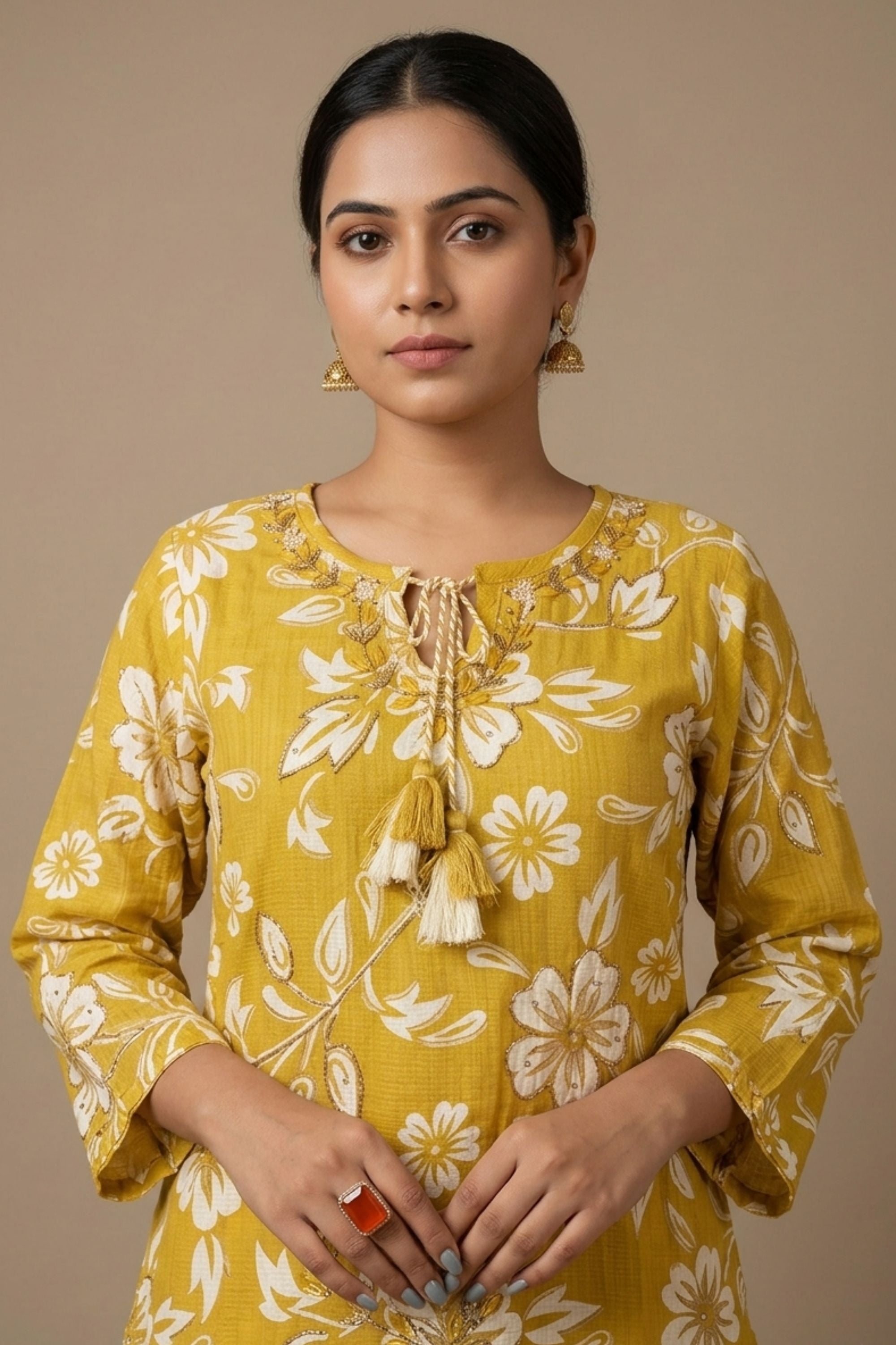 100% Pura Cotton Straight Floral Kurti Set