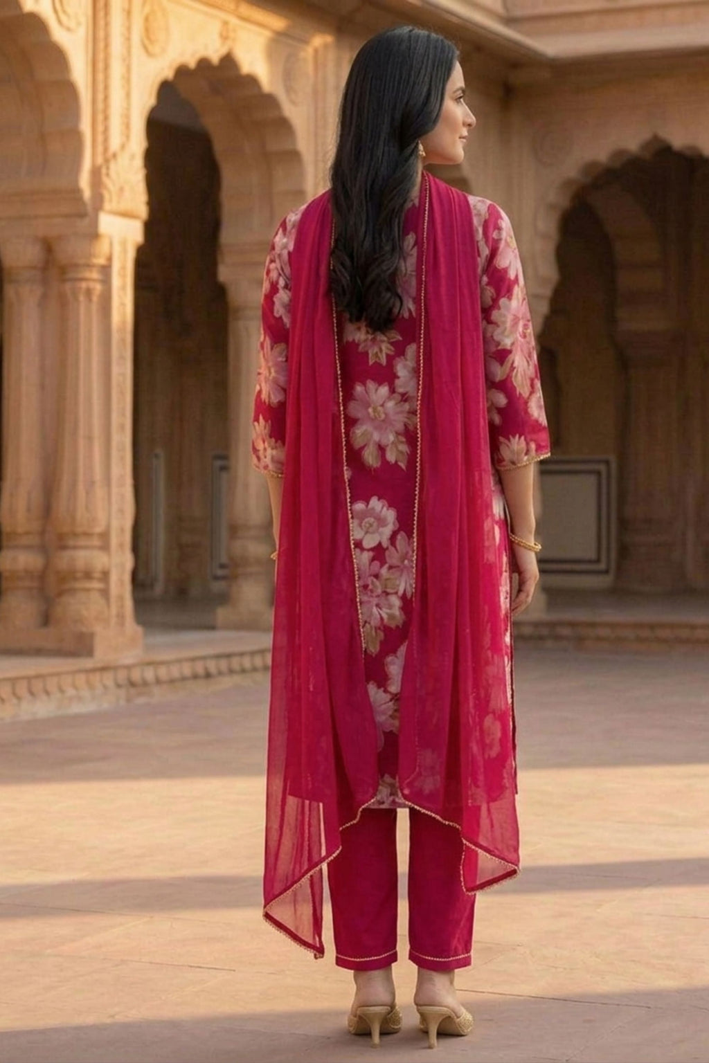 100% Pure Cotton Straight Kurti Set - Handwork