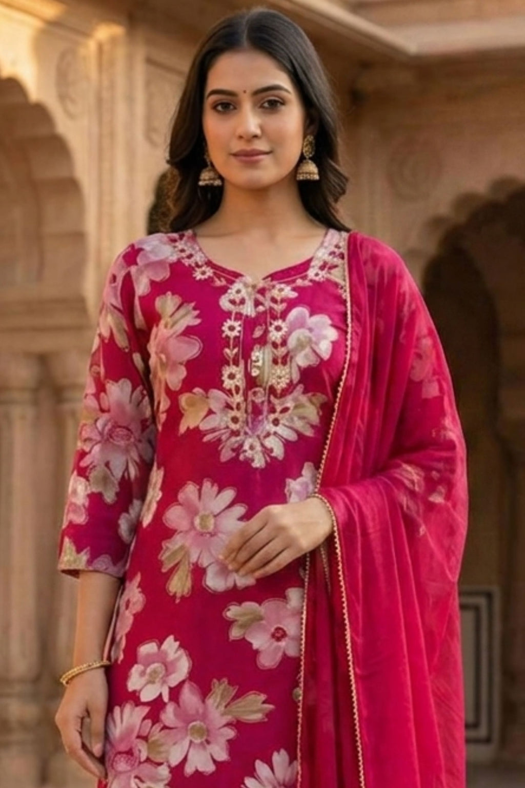 100% Pure Cotton Straight Kurti Set - Handwork
