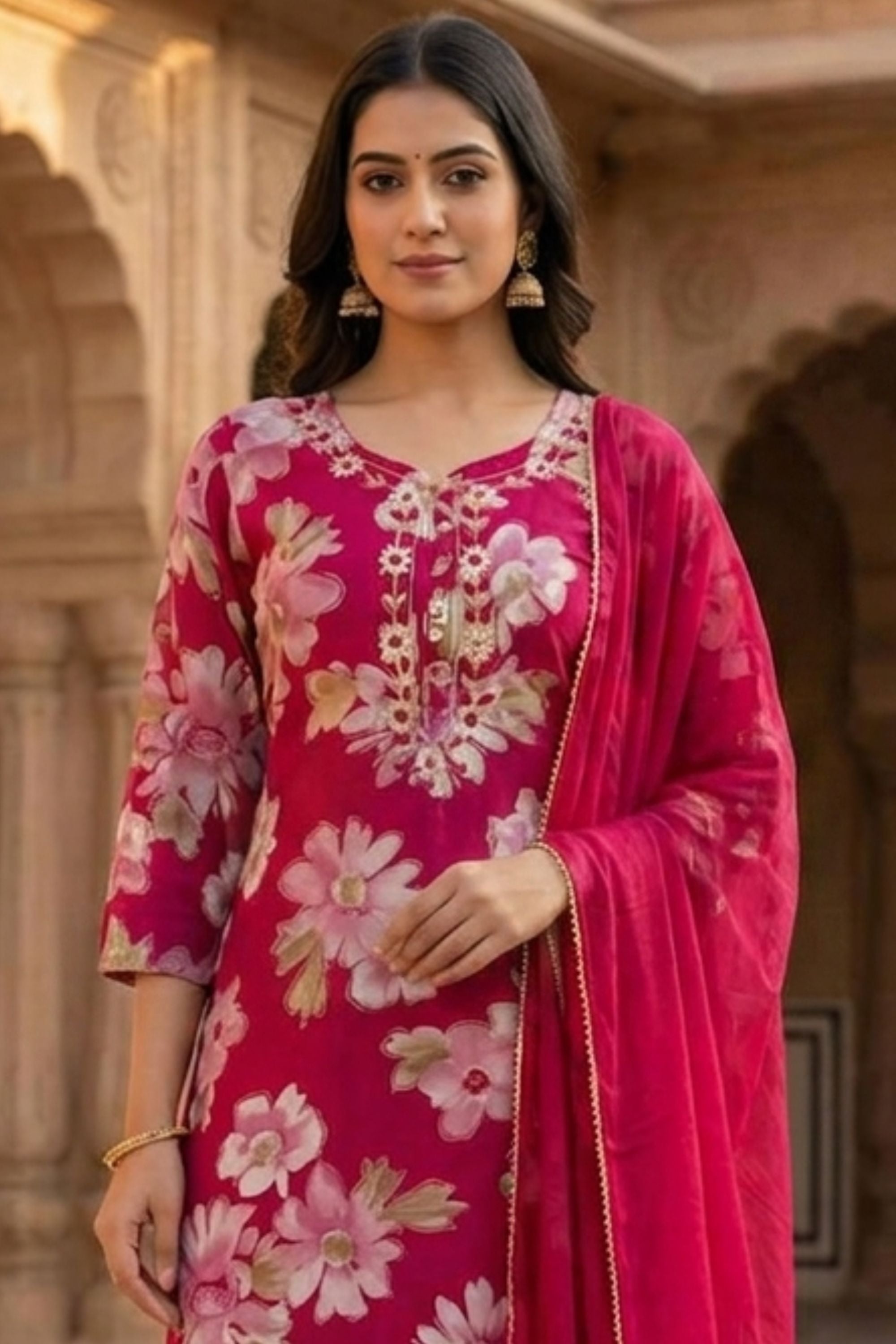 100% Pure Cotton Straight Kurti Set - Handwork