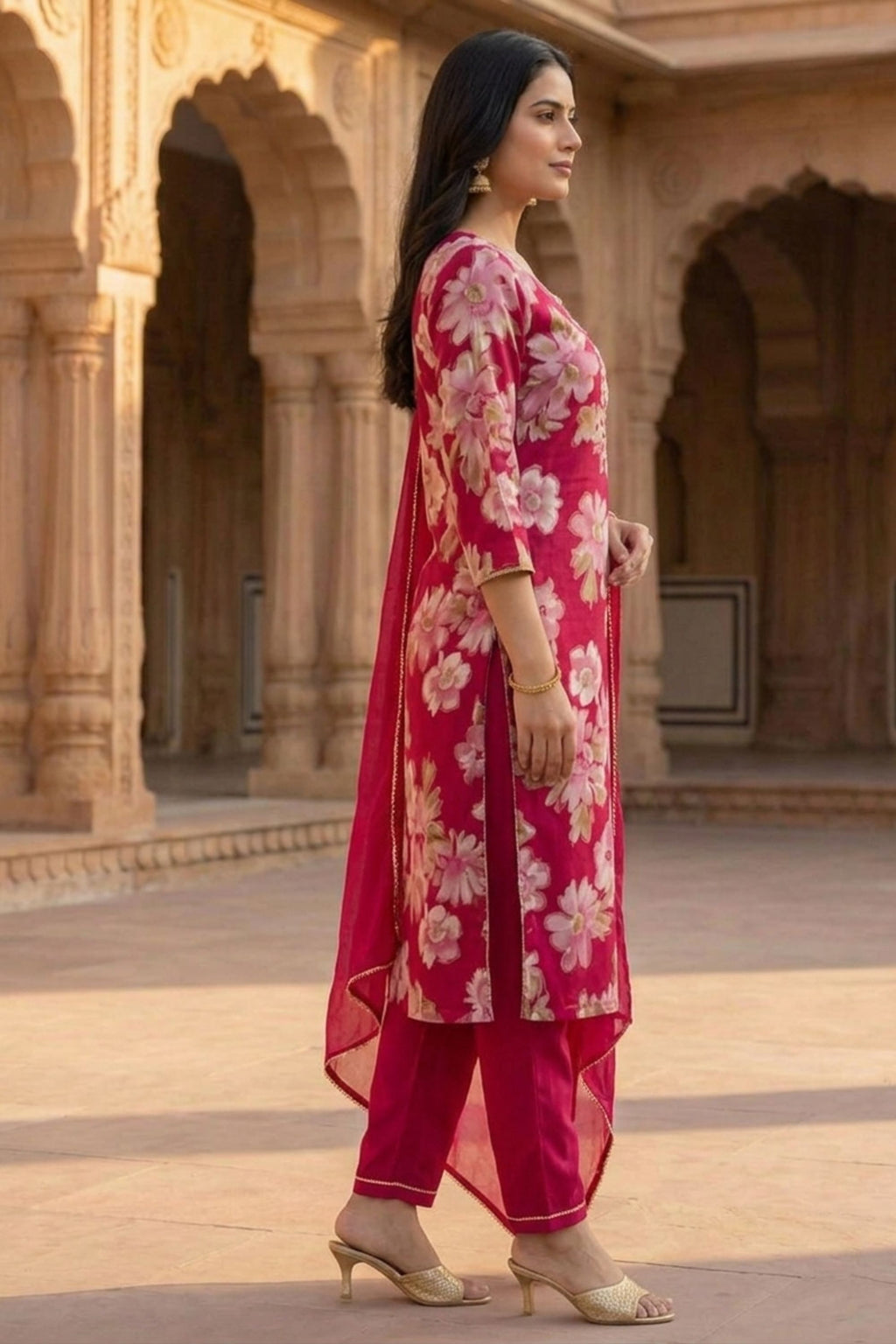 100% Pure Cotton Straight Kurti Set - Handwork