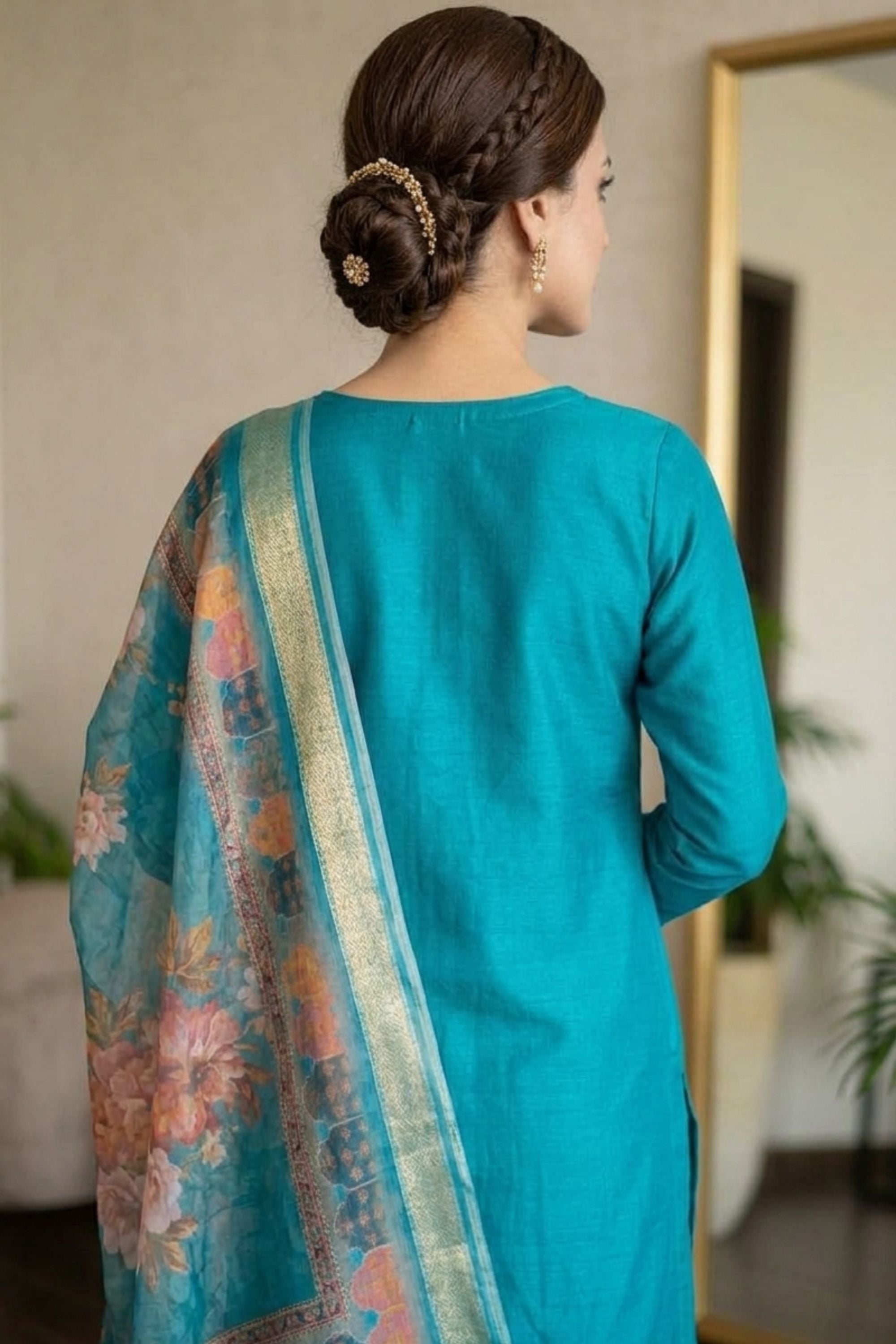 Women Embroidered Green Silk Kurta with Trousers & Dupatta