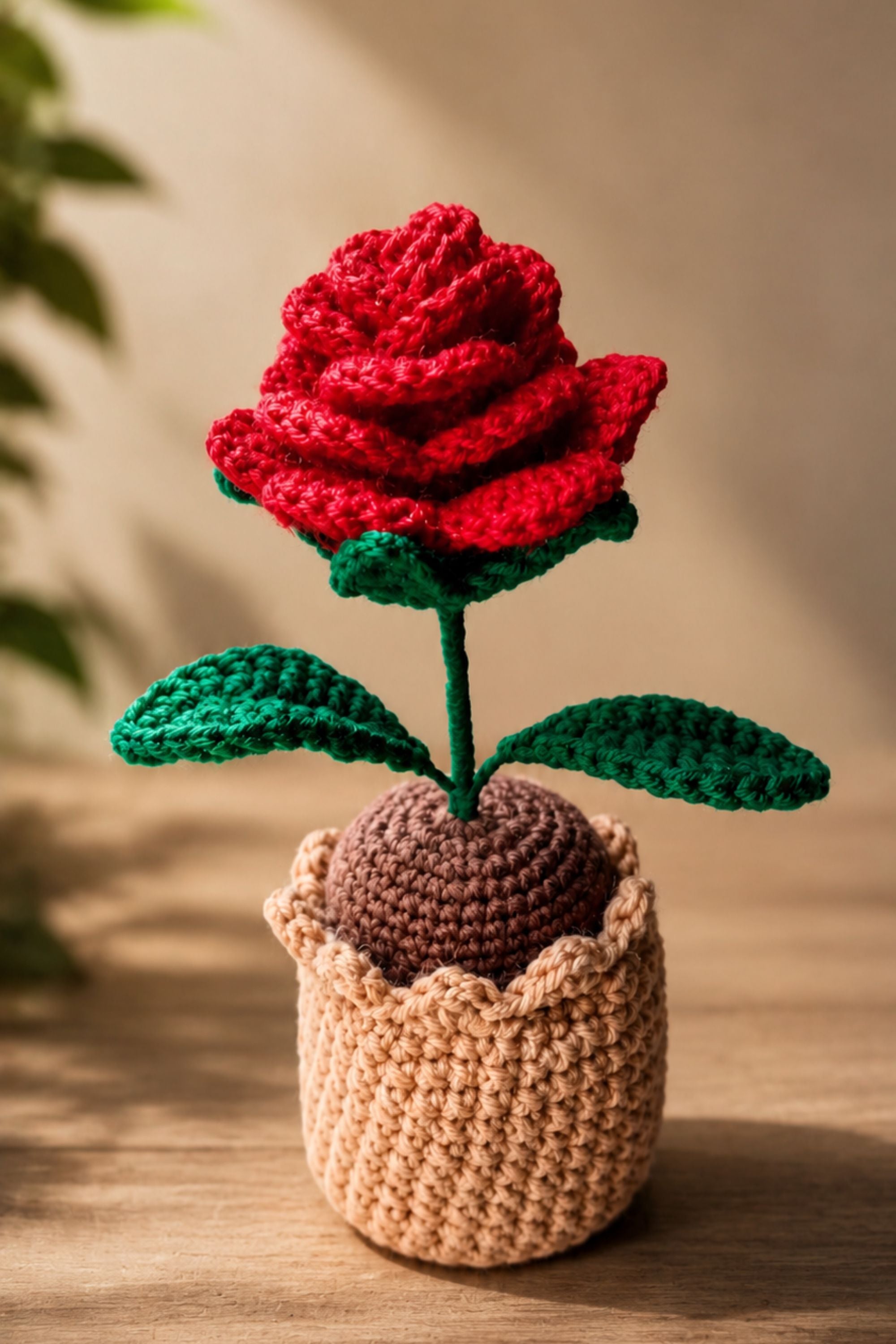 Crochet Rose Pot